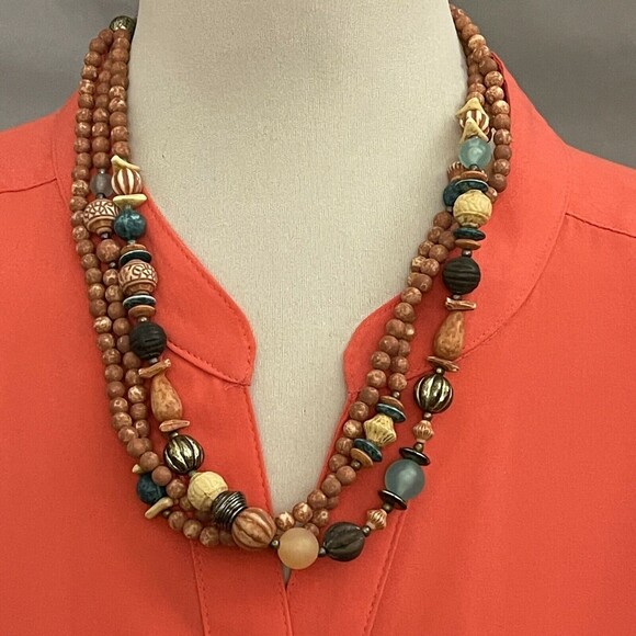 Multicolor Beaded Silver-tone Gold-tone Women's Fashion Multi Strands Necklace - Picture 1 of 6